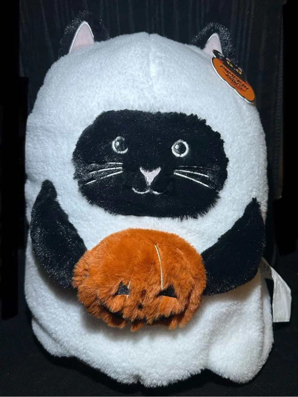 Pumpkin Paws Ghost Kitty Large Decorative Pillow~NEW!